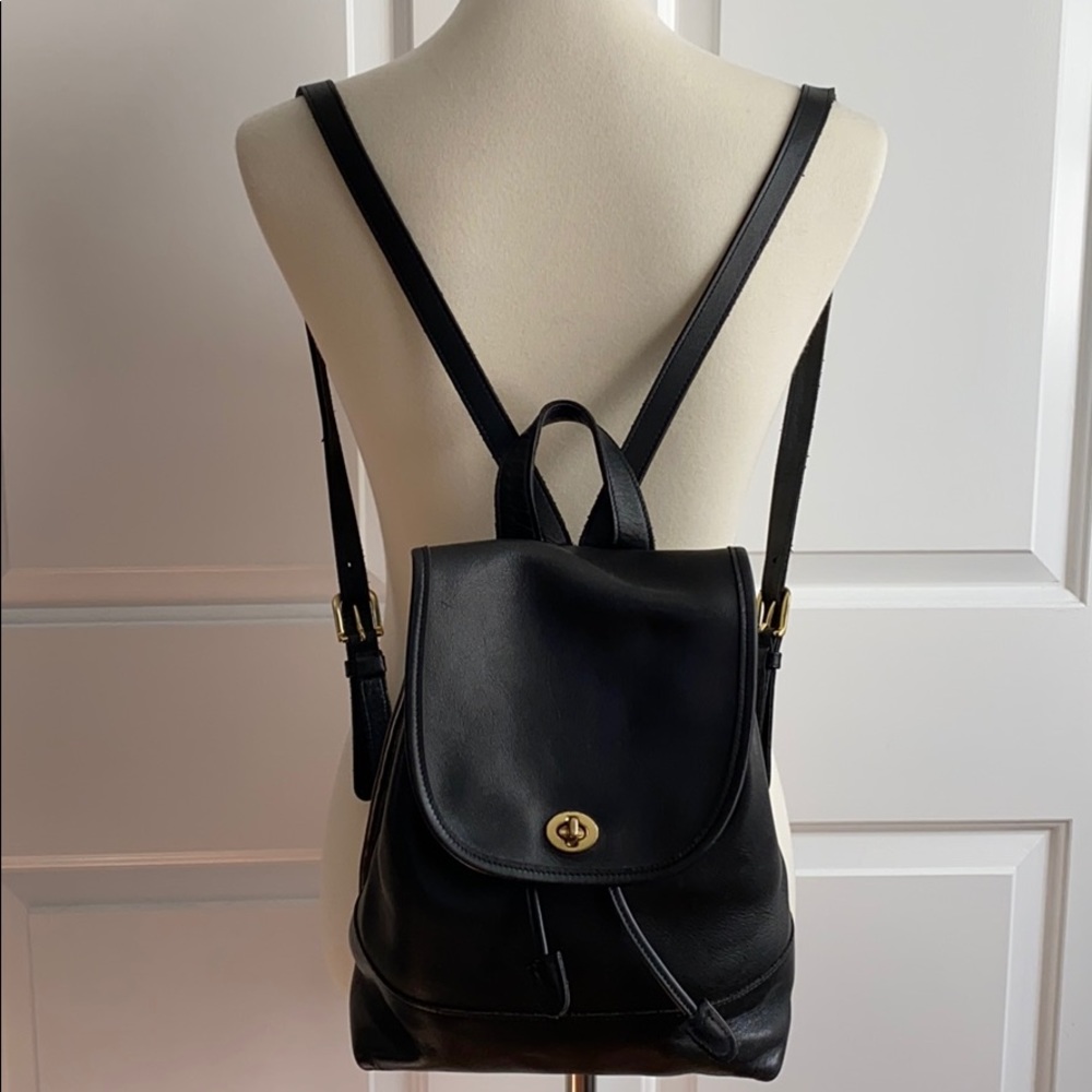 Vintage Coach Black Leather Daypack Backpack